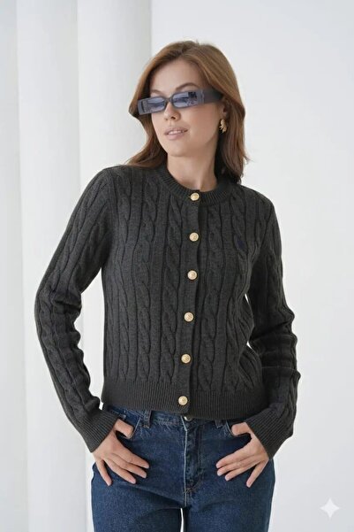 Park Karon Women's Crew Neck Button Detail Hair Knitwear Jacket 8388