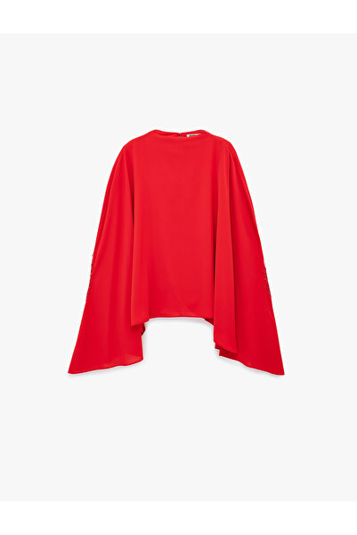 Koton High Collar 3/4 Bat Sleeve Oversize Satin Evening Dress Blouse