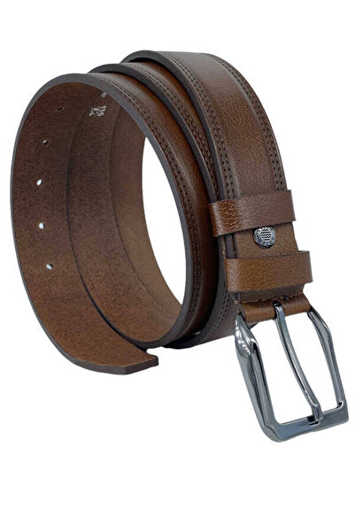 S.S SÜZER DERİ Tan Genuine Leather 3.5 Cm. Classic Men's Belt with Buckle // ...