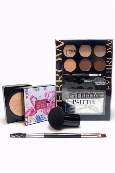 USHA Makeup Set – BB Cushion Collagen & Vitamin C + Eyebrow Palette + Sponge ...