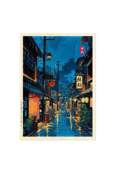 Hediye Vakti Anime Tokyo Sokakları Poster | Japonya Gece Manzarası Duvar Posteri | Çerçevesiz Dekoratif Poster