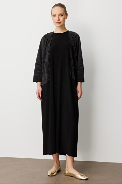 Micca Pilise Ceket ve İç Elbise Detaylı Konforlu Zamansız Takım-Siyah