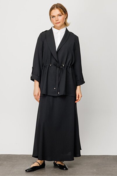 Micca Chacha Ceket / Etek Özel Dokuma Zor Kırışan Nefes Alan Kumaş Takım-Siyah