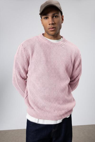 VAMOSCLO Crew Neck Oversize Knitwear Sweater Pink