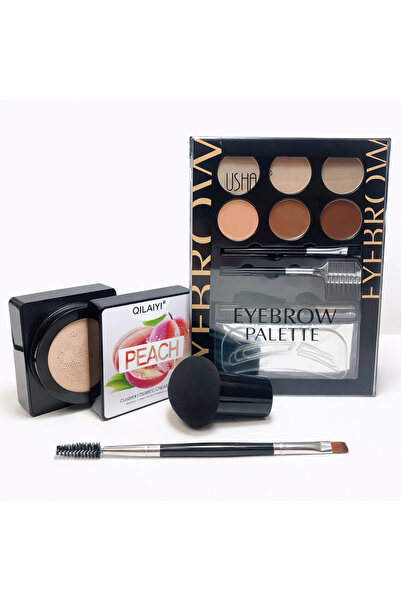 QILAIYI Makeup Set – BB Cushion Peach + USHAS Eyebrow Pro Eyebrow Palette + S...