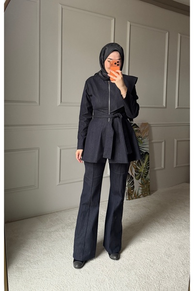 Venoura طقم دينيم أنيق بياقة غير متماثلة