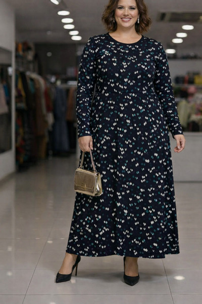 THEBEK Yumoş Velvety Suede Patterned Oversized Dress Blue I Mix Pattern