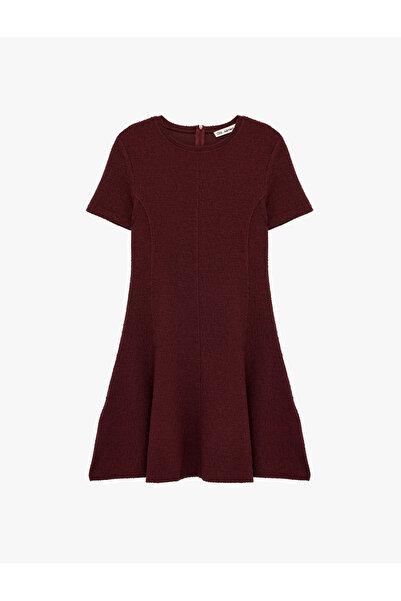 Koton Viscose Blend Flounce Short Sleeve Crew Neck Tweed Mini Dress