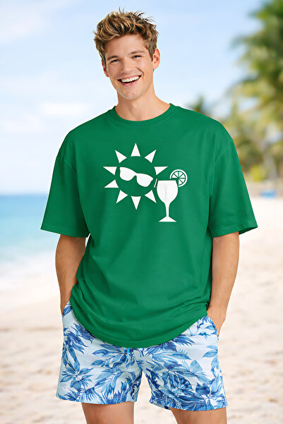 ArtYus Sun and Goblet Printed Summer Themed Cotton Relaxed Fit Round Neck Uni...