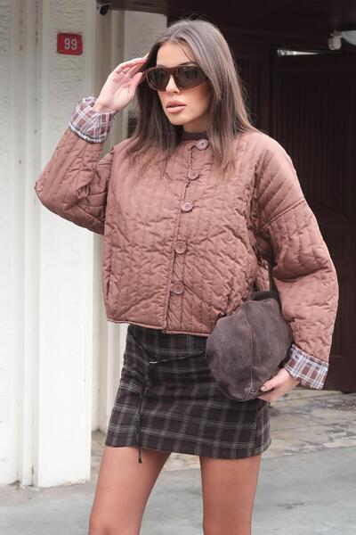 Lijuri Quilted buttoned plaid cuffed jacket 7112