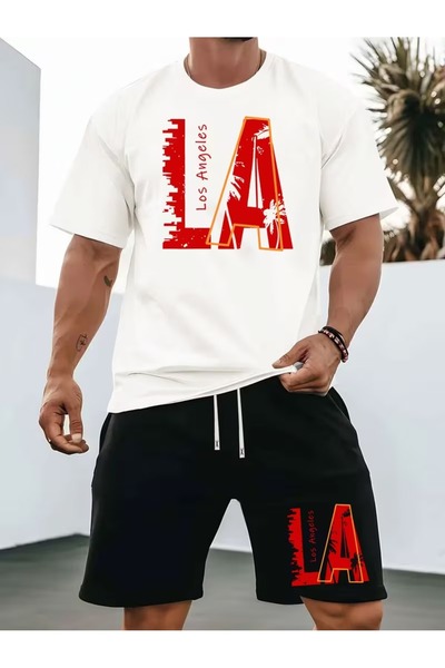 PAVRO Unisex Oversize Shorts Set Top and Bottom Two-Piece Comfortable Colorfu...