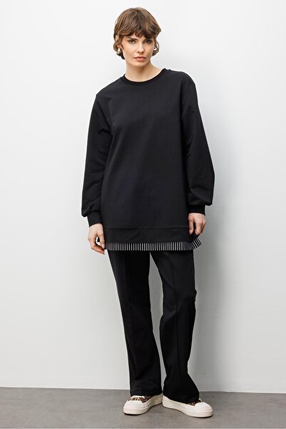 Micca Marin Garni Detaylı Örme Pantalon Kombinli Takım-Siyah