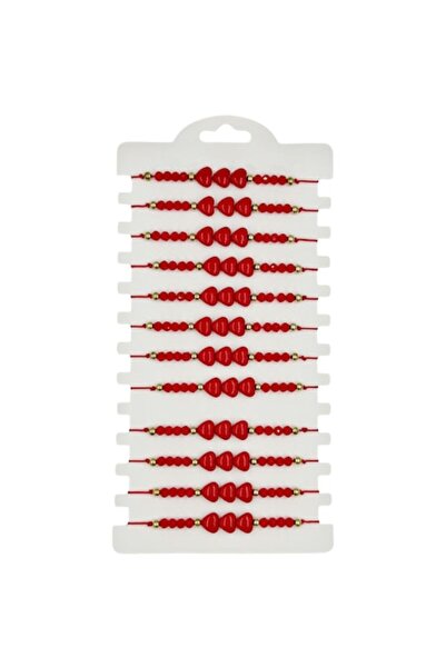 OricareFain Set of 12 Martisor Bracelets, Inimi, Rosu