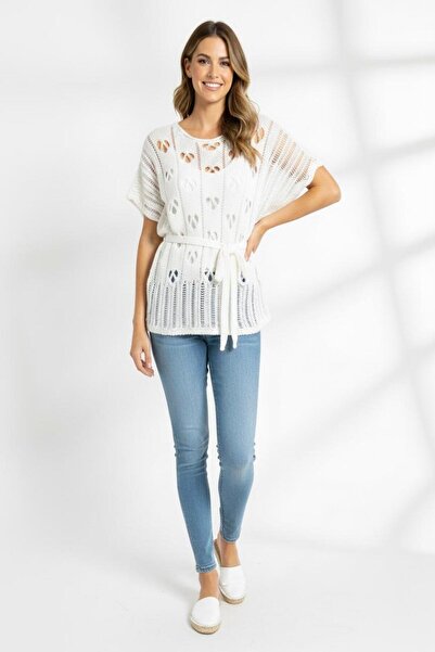 Cockatoo Belted Openwork Knitwear Blouse / Fits Sizes 36 & 46