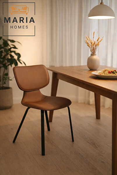 MARIA HOMES Brown Dining Chair, Modern Comfortable Chair, Sturdy Metal Frame ...