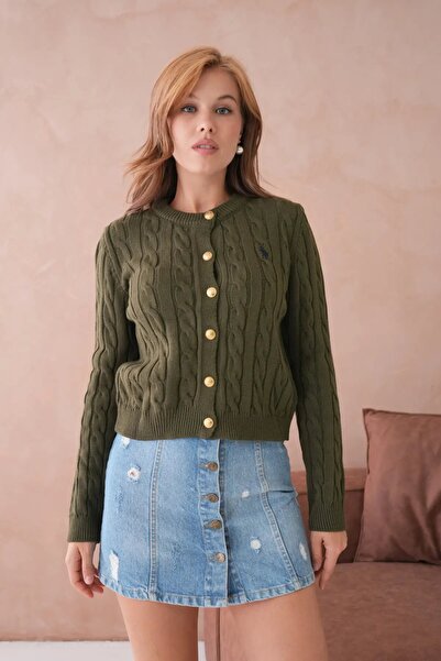 Park Karon Women's Crew Neck Button Detail Hair Knitwear Jacket 8388