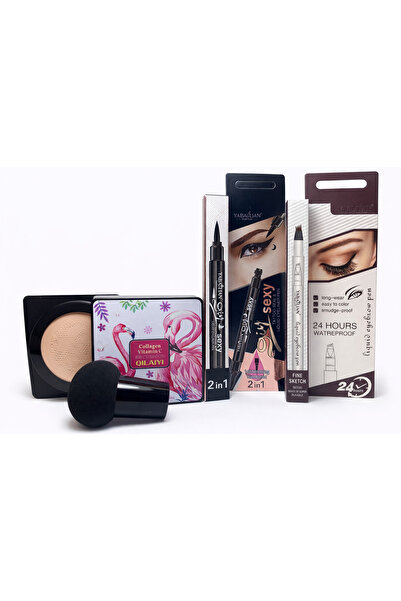 QILAIYI Makeup Set – BB Cushion Collagen & Vitamin C + Eyeliner & Eyebrow Pen...
