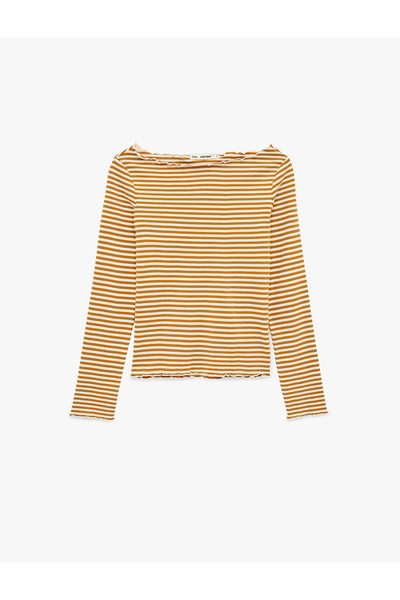 Koton Long Sleeve Cotton Boat Neck Striped T-Shirt
