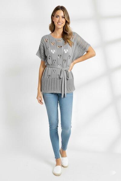 Cockatoo Belted Openwork Knitwear Blouse / Fits Sizes 36 & 46