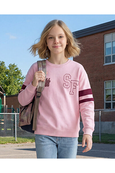 REDTAG Senior Girl Pink Drop Shoulder Sweatshirt