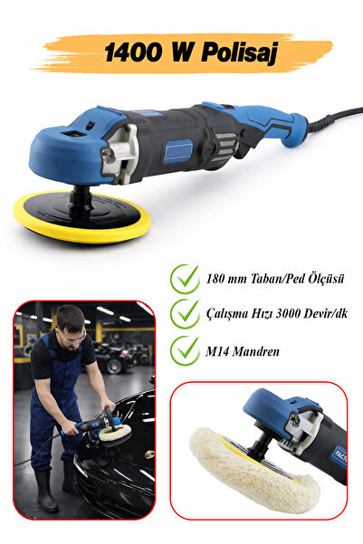 Badem10 Polisaj Makinesi Elektrikli Kablolu 180 mm 1400 W Far Parlatma Pasta ...