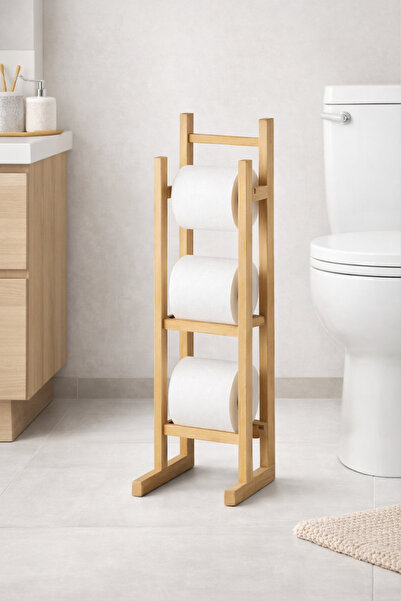 ARVALE Bambu Ahşap Tuvalet Kağıtlığı Yedekli Ayaklı Ahşap Banyo Aksesuarı Wc ...
