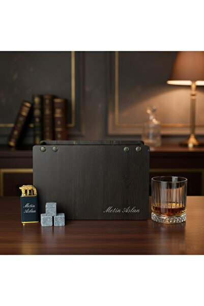 hediyekralı Kişiye Özel Premium Viski Seti – Ahşap Kutulu | Bardak, Viski Taş...