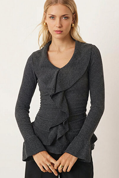 armonika Women's Smoked Collar Ruffled Sleeves Gathered Blouse Arm-26K001079