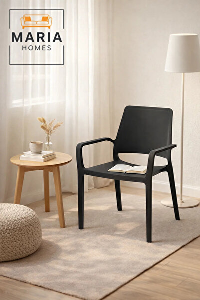 MARIA HOMES Black Armchair, Comfortable Plastic Chair, Durable Sturdy Chair