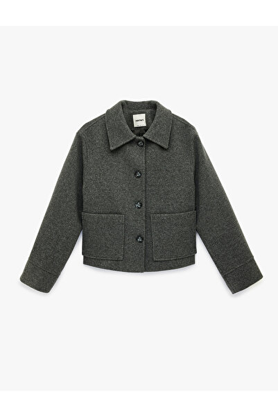 Koton Buttoned Long Sleeve Short Cashmere Jacket with Pockets