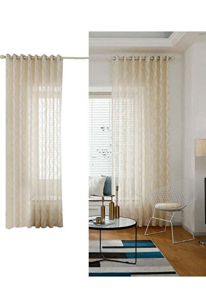 Generic Sheer Voile Window Curtain With Ring Rod Beige