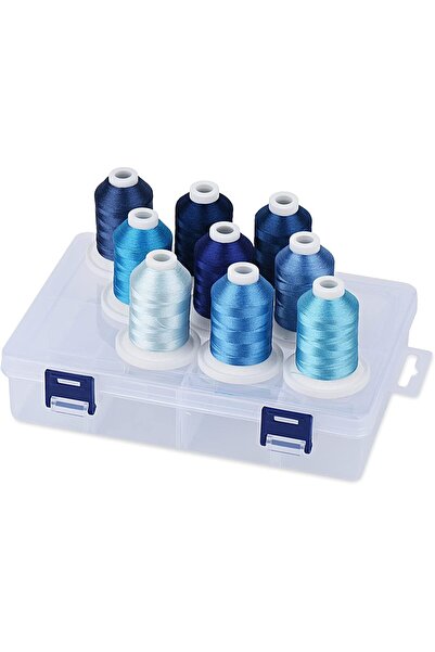 Simthread Embroidery Thread Set 9 Spools - 730 m, Multicolor, Storage Box, Bl...