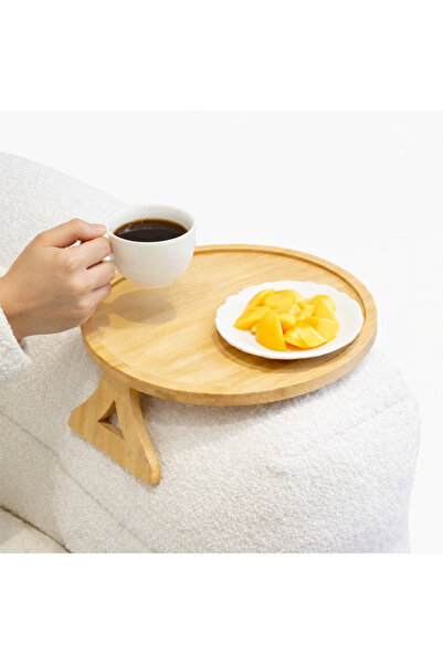 ARVALE Bambu Koltuk Kenarı Sehpası Yuvarlak Koltuk Üstü Takılabilir Yan Sehpa...