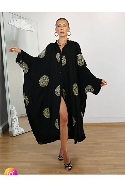 yusracollectionn EKRU GOLD MÜHÜR NAKIŞ DÜĞMELİ ELBISE