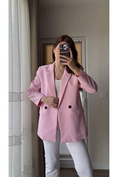 MAESTRO WOMAN Tek Düğmeli Oversize Pembe Blazer Ceket