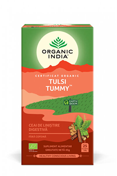 Organic India Ceai Digestiv Tulsi (Busuioc Sfant) Tummy cu Ghimbir, Plante Sa...
