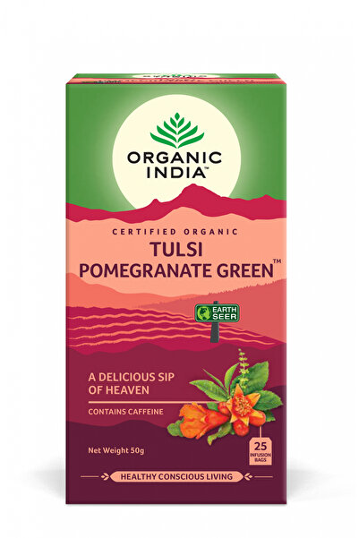 Organic India Ceai Tulsi Rodie Ceai Verde, O Gura Divina de Savoare, 25 plicuri