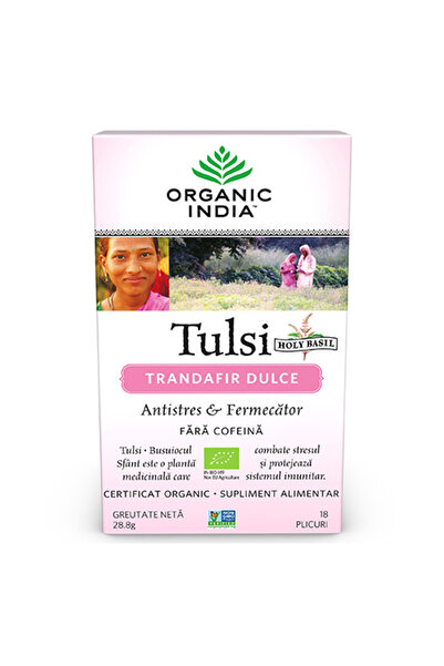 Organic India Ceai Tulsi (Busuioc Sfant) Trandafir Dulce Antistres Fermecator...