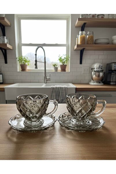 EmayeBurada Ahu Kristal Lusterli 2 li Lüks Çay Kahve Fincanı