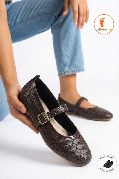 AlbiShoes Women's Knitted Ballerinas Anatomilk Light Sole Daily Use Buckle St...