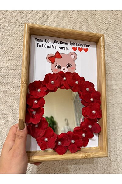 ADA HOME COLLECTION SHOP SEVGİLİLER GÜNÜNE ÖZEL KIRMIZI ÇİÇEKLİ AYNALI TEPSİ