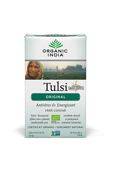 Organic India Ceai Tulsi (Busuioc Sfant) Original Antistres Energizant, plicuri