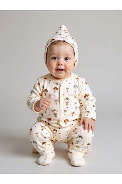 Zekids Baby Cotton Flying Balloon Patterned Jumpsuit with Hat and Without Boo...