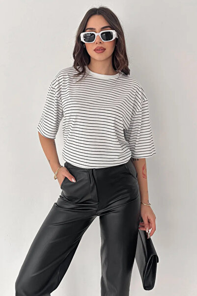 CARLA MARA Women's Oversize Striped T-Shirt White