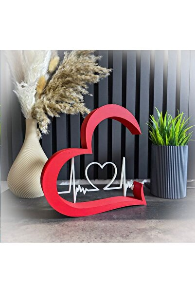BTR Store Heart Decoration with Heartbeat – Modern Design, Dark Red & White