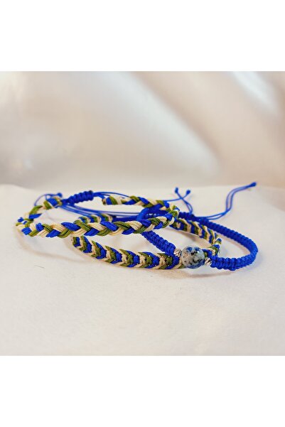 Crystal Atelier سوار من حجر الأزوريت الطبيعي المعتمد - سوار مكراميك مزود بتمي...