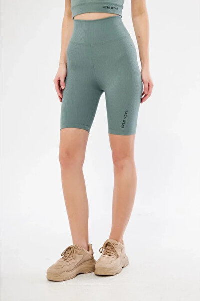 FRESCO SCARFS High Waist Corded Fabric Biker Printed Shorts - Mint Green