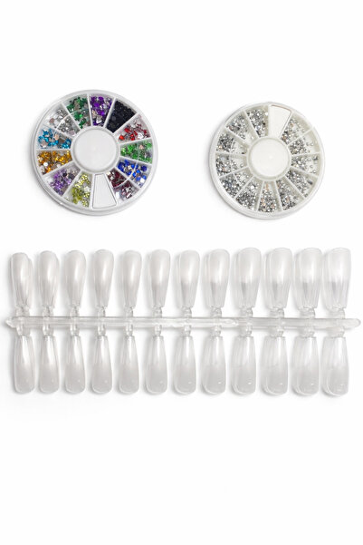 OEM False Nails Set with Rhinestones Nail Art – Nail Tips + Decorative Stones