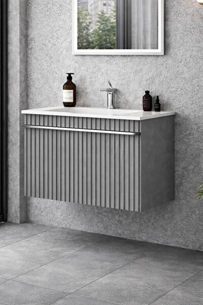 Gold Ban-yom ROCCO 80 PARLAK ANTRASİT ALT MDF Banyo Mobilyası