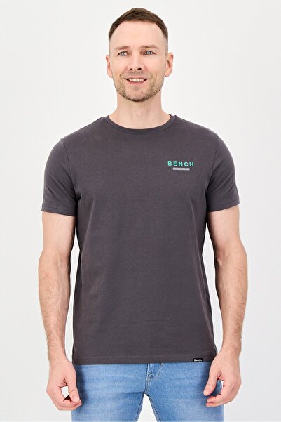 BENCH Men Crew Neck Short Sleeve Brand Logo T-Shirt, Dark Grey